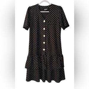 Vintage TABBY women’s 12 short sleeve button down polka dot black & white dress